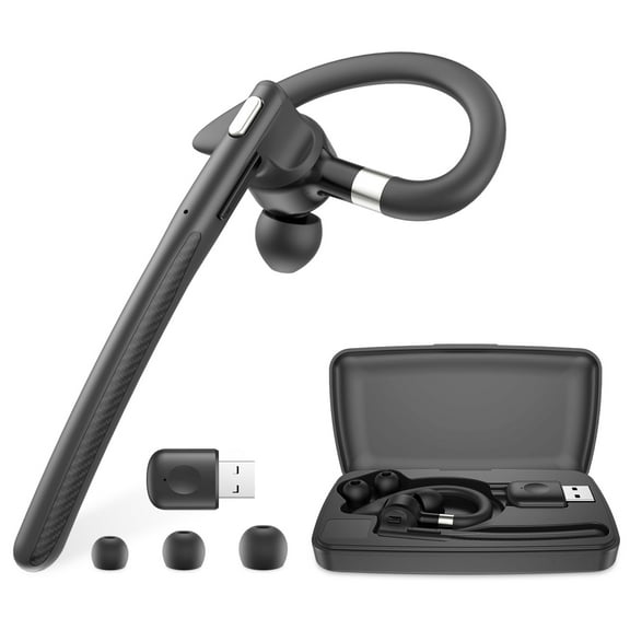 Trucker Bluetooth Headset V5.4,Hi-Fi Noise Cancelling Headphone Earpiece w/Charging Case&USB Dongle 48H Playtime IPX7 Waterproof Handsfree Earphones Wireless Headset Compatible for iPhone Android