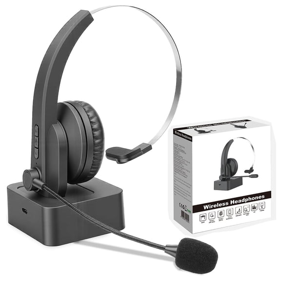 Bluetooth Headset with Mic, Wireless Trucker Headset for Work & Office, Bluetooth 5.4 On-Ear Bluetooth Headphone with Charging Base for Drivers Home Phones PC
