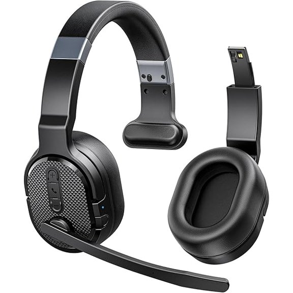 Trucker Bluetooth Headset, Wireless Headsets with Noise Cancelling Microphone, 50+Hrs HD Talktime Bluetooth Headphones with Detachable Earpad/Single+Dual Mode for Office/Driving/Home