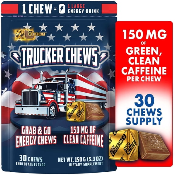 YouChews Trucker Chews Caffeine Energy Chews, Grab and Go Chewy Energy Bites with 150mg Caffeine, 30 Count