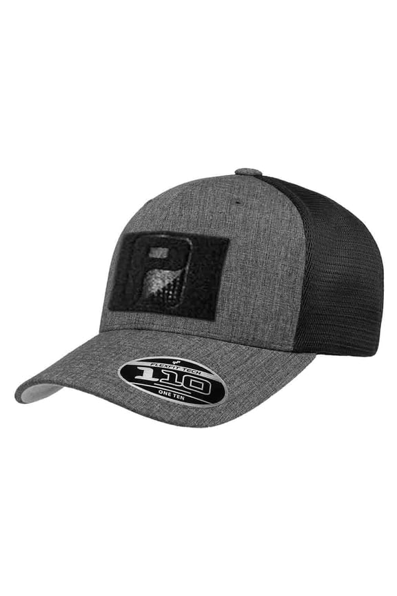 Curved Bill Flexfit + Snapback Trucker Hat | Melange Charcoal and Black Tactical Cap | 2x3 Inch Loop Surface to Attach Morale Patches