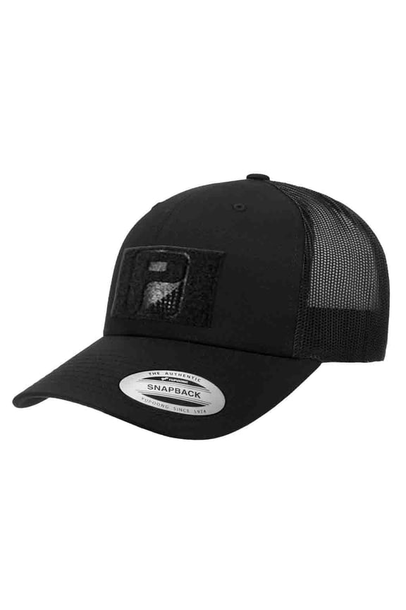 Tactical Snapback Trucker Hat – Curved Bill Cap with 3x2 Inch Hook & Loop Panel for Morale Patches (Black)