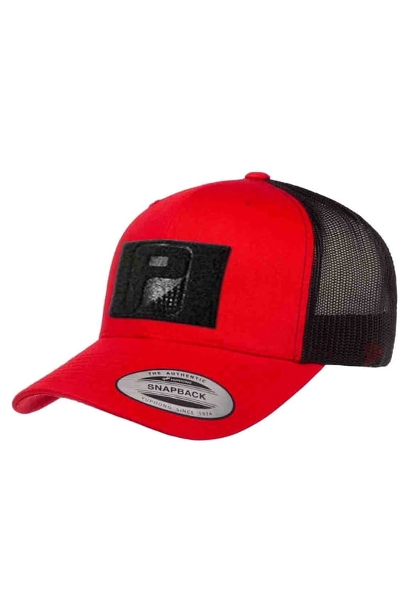Tactical Snapback Trucker Hat – Curved Bill Cap with 3x2 Inch Hook & Loop Panel for Morale Patches (Red/Black)