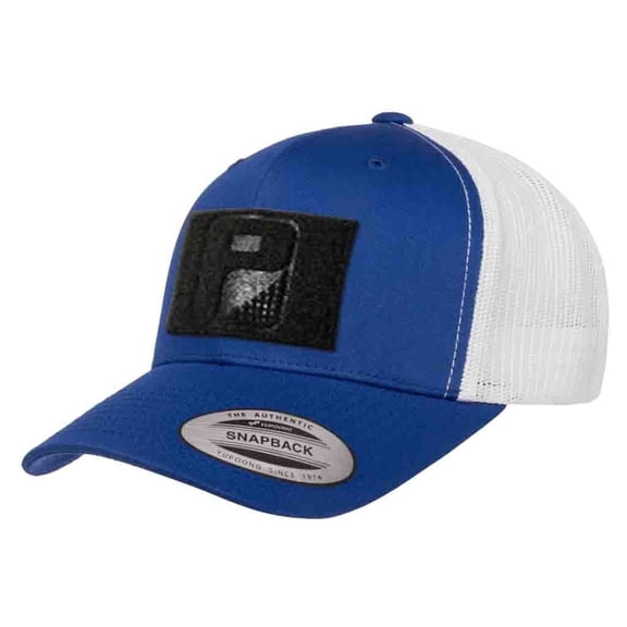 P PULLPATCH Tactical Snapback Trucker Hat by Pull Patch – Curved Bill Cap with 3x2 Inch Hook & Loop Panel for Morale Patches (Royal Blue/White)