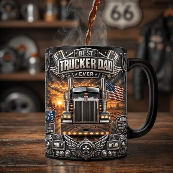 Trucker Dad Magic Mug Personalized Gift for Dads, Best Trucker Dad Coffee Mug