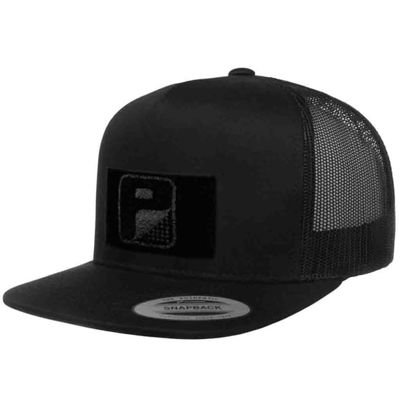 Pull Patch Flat Bill Snapback Trucker Hat | Black Tactical Cap | 2x3 in Loop Surface to Attach Morale Patches