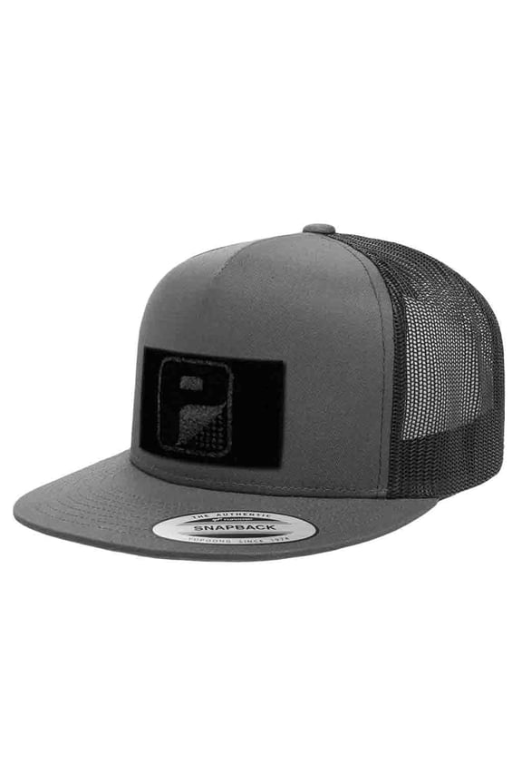 Trucker Flat Bill Snapback Hat by Pull Patch Charcoal/Black