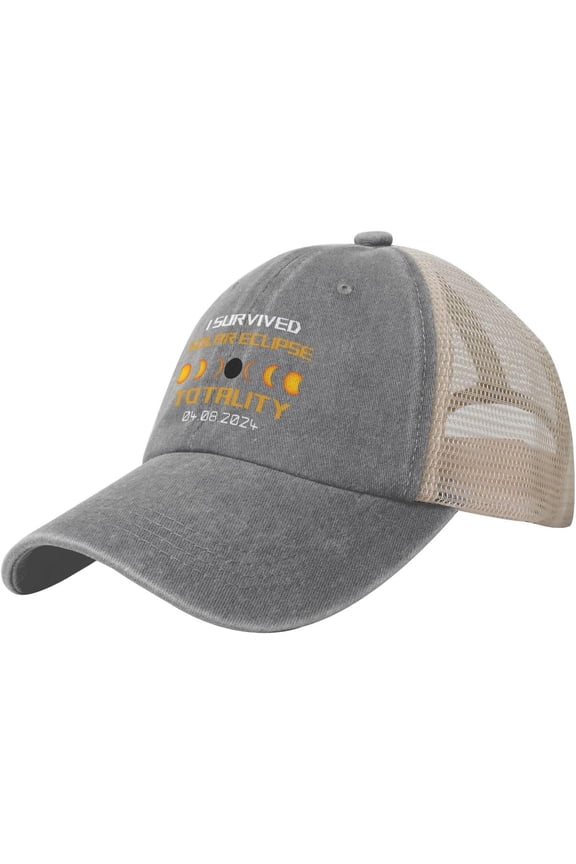 Trucker Hat Men Snapback Hat Women's Hats I Survived Solar Eclipse April 8 2024 Hat