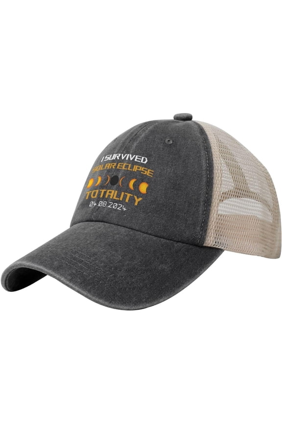 Trucker Hat Men Snapback Hat Women's Hats I Survived Solar Eclipse April 8 2024 Hat