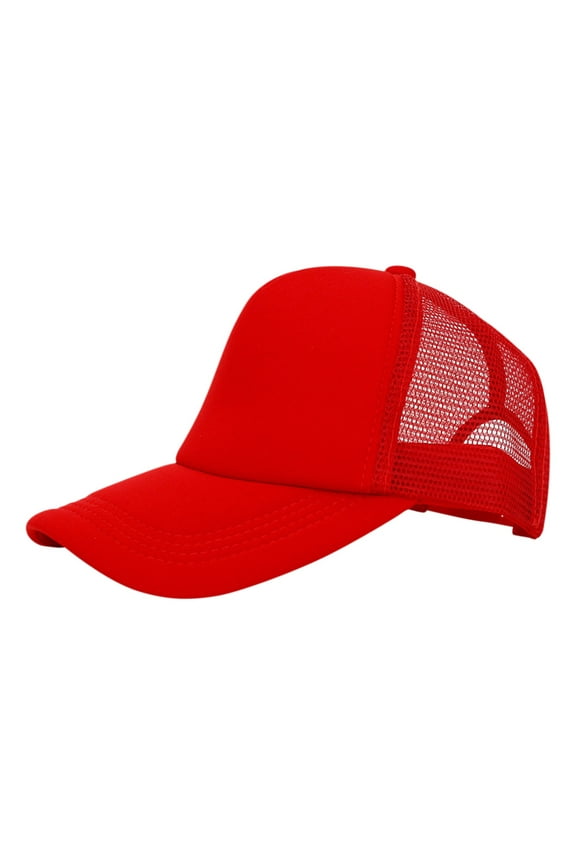 Trucker Hat Mesh Cap Solid Colors Lightweight with Adjustable Strap Small Braid Outdoor Solid Color Light Plate Embroidery for Unisex by Awwp Red M