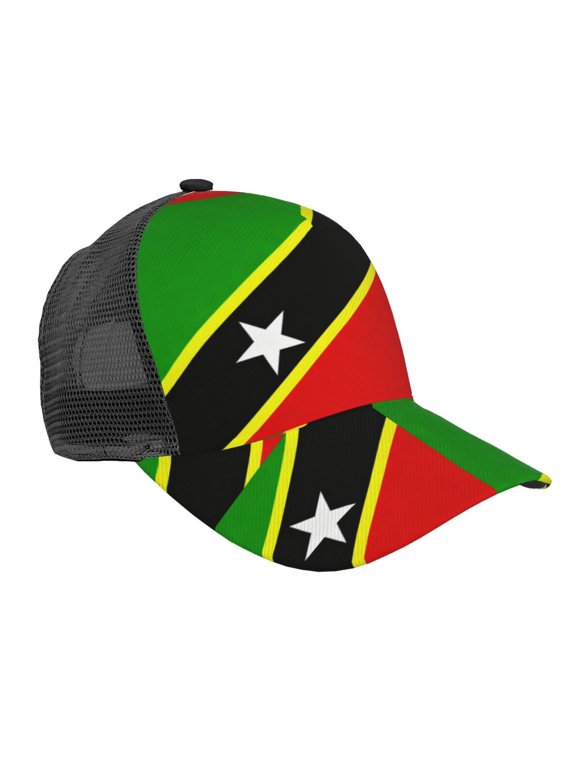 Trucker Hat St Kitts And Nevis Large Flag Snap Back Baseball Cap, One Size Fits Most