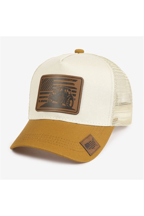 Trucker Hat Tractor American Flag Patch Mesh Back Adjustable Unisex Casual Baseball Cap For All Season Outdoor Daily Running Work Wear