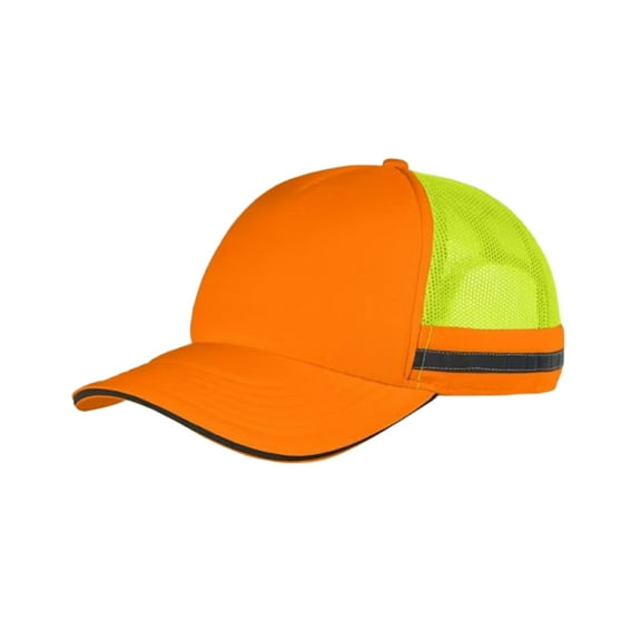 Trucker Hat with Two Piece Hook and Loop Closure, 100% Polyester Front, Neon Orange /Neon Yellow