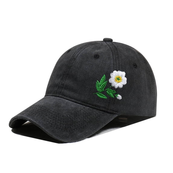 Under $2 Trucker Hats AURORADY Hand Embroidered Flower Design Baseball Cap, Black One Size Baseball Caps