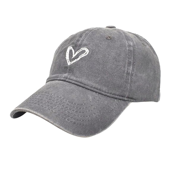 Trucker Hats CQXIDFH Love Embroidered Vintage Washed Cap, Women's Distressed Curved Brim Sun Visor Baseball Hat, Visor Hat (Grey, One Size)