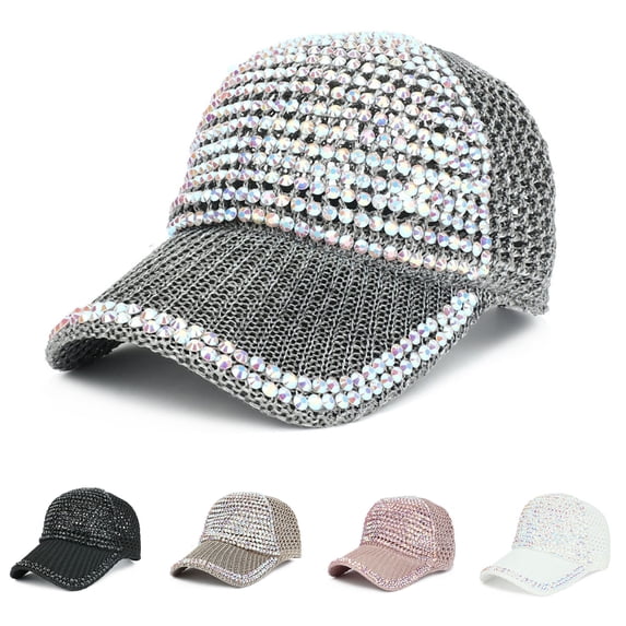 Trucker Hats VLOOCKLW Studded Rhinestone Crystals Adjustable Baseball Cap Plain Sparkle Bling Denim Sun Hat