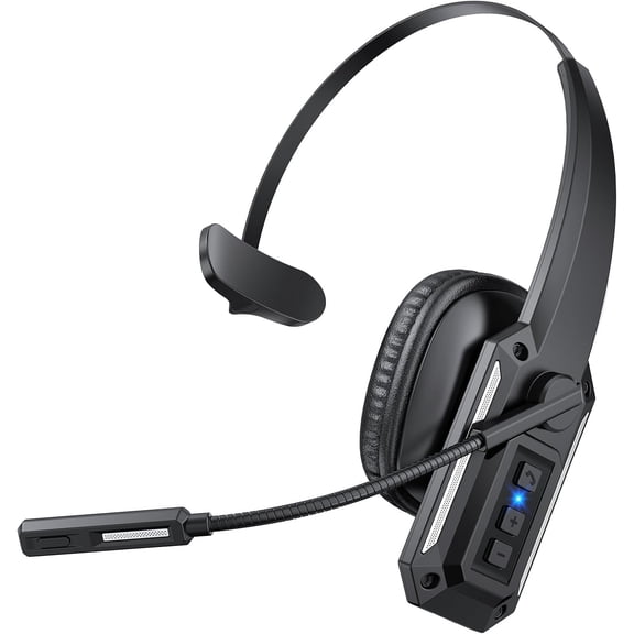 Trucker Headset, Headset with Noise Cancelling Microphone & Mute Button, 60Hrs Working Time, -Ear Headphones with Mic for Work/Cellphone/Laptop/Office - Black