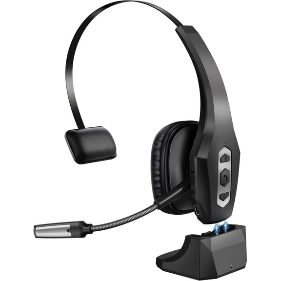Trucker Headset with Base, Hands-Free Headset with Noise Canceling Mic & Mute Button, 56Hrs Working Time PC Headsets for Cell Phones, , Driver