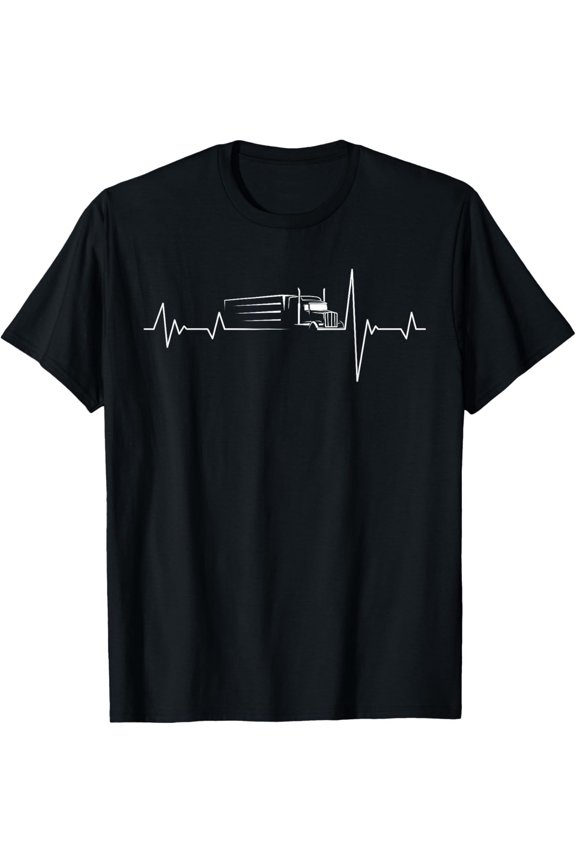 Trucker Heartbeat T-Shirt – 18 Wheeler Semi-Trailer Tractor Driver Gift Tee