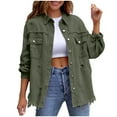 thumbnail image 1 of Trucker Jean Jackets for Women Oversized Button Up Ripped Frayed Hem Shacket Casual Distressed Denim Jackets Coat with Pockets, 1 of 6