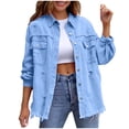 thumbnail image 1 of Trucker Jean Jackets for Women Oversized Button Up Ripped Frayed Hem Shacket Casual Distressed Denim Jackets Coat with Pockets, 1 of 6
