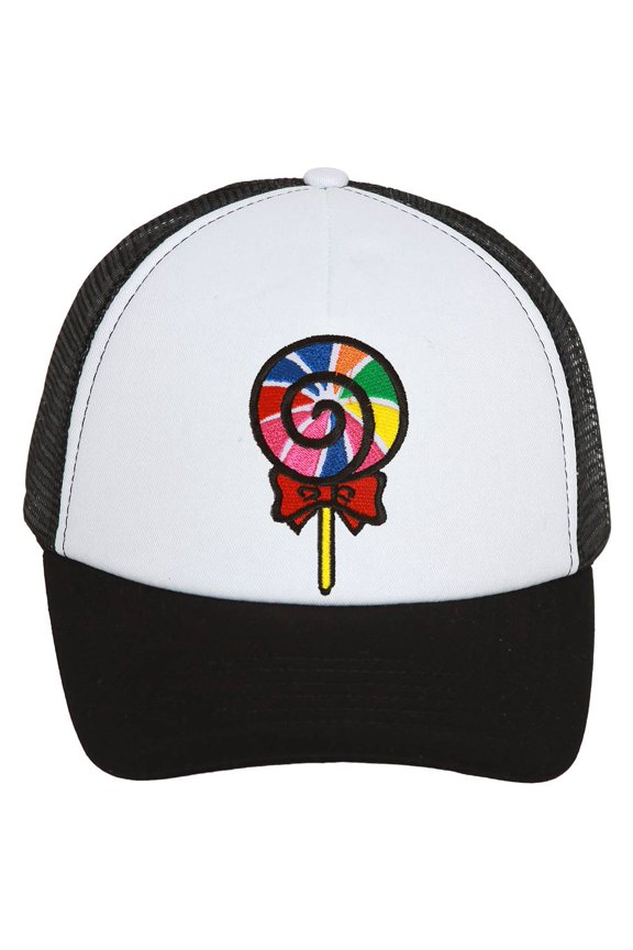 Trucker Mesh Snapback Hat Lollipop Patch Embroidery - Black