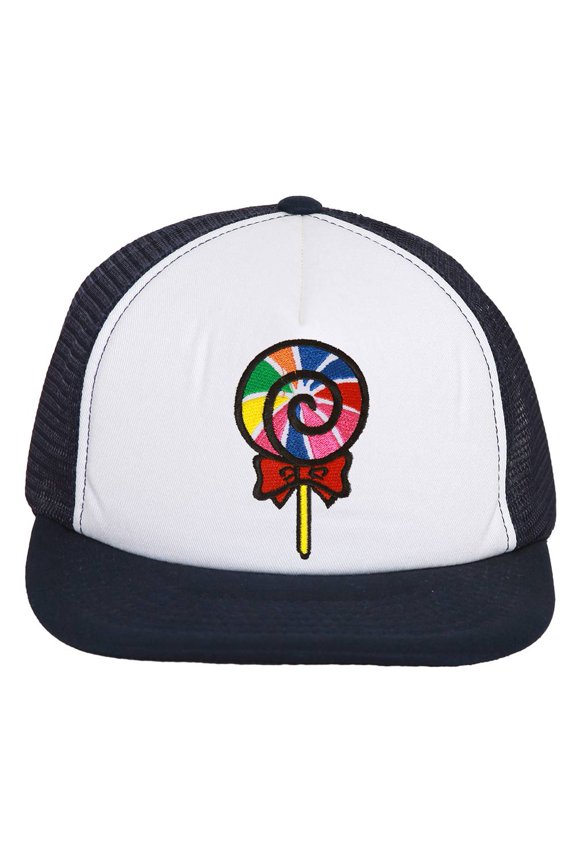 Trucker Mesh Snapback Hat Lollipop Patch Embroidery - Navy