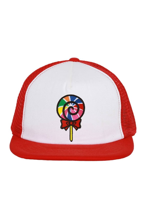 Trucker Mesh Snapback Hat Lollipop Patch Embroidery - Red