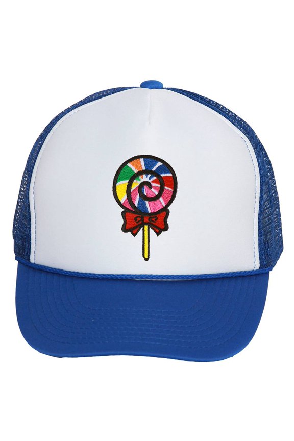 Trucker Mesh Snapback Hat Lollipop Patch Embroidery - Royal Blue