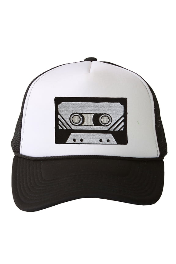 Trucker Mesh Vent Snapback Hat, Black Cassette 3D Patch Embroidery Black