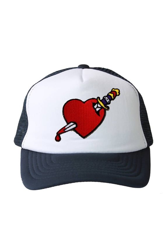 Trucker Mesh Vent Snapback Hat, Heart Dagger 3D Patch Embroidery Navy Blue