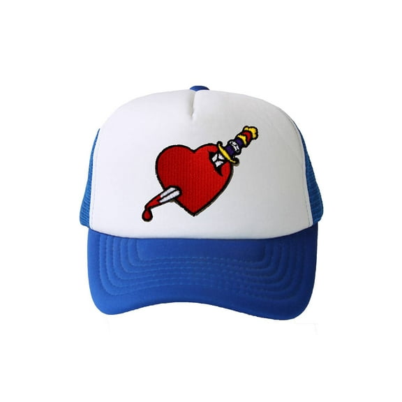 Trucker Mesh Vent Snapback Hat, Heart Dagger 3D Patch Embroidery Royal Blue