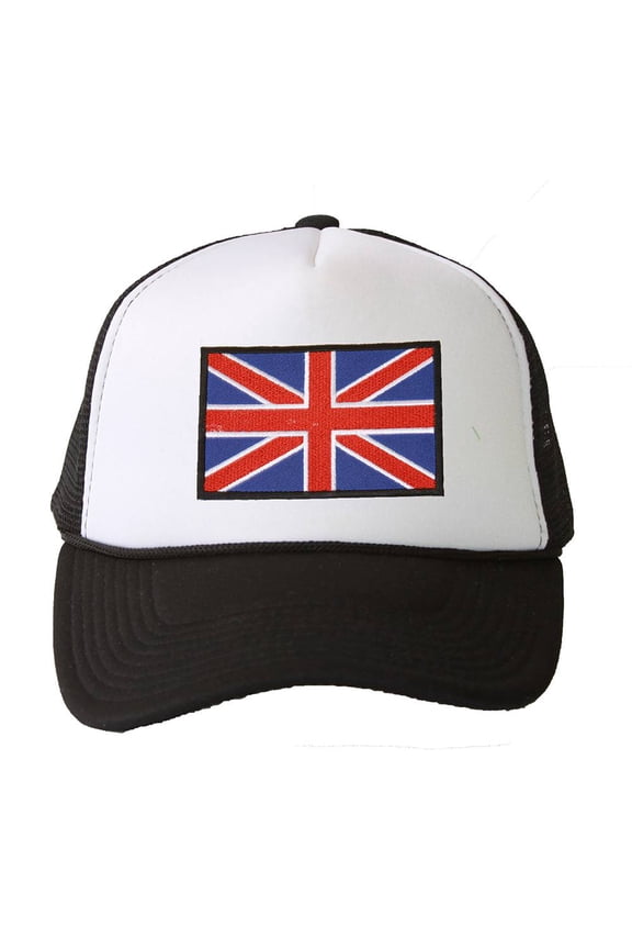 Trucker Mesh Vent Snapback Hat, UK 3D Patch Embroidery Black