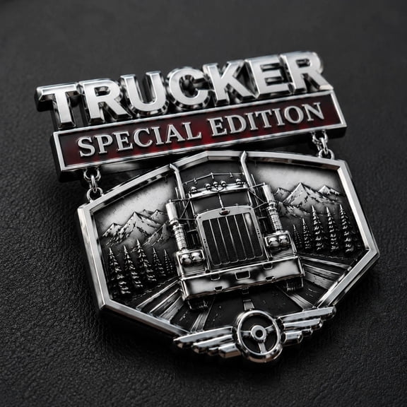 Trucker Metal Car Emblem Badge, Weather Resistant High Polish Rust Proof Self Adhesive Decorative Vehicle Sticker, Custom Truck ornament for Truck Drivers Automotive Exterior Decoration Gift Use
