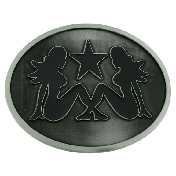 Trucker Mud Girls Flap Belt Buckle Sexy Lady Pinup Belt Buckle Grey Silver Star