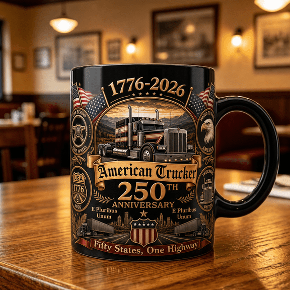 Trucker Patriotic Mug, 1776-2026 American Trucker 250th Anniversary Gift