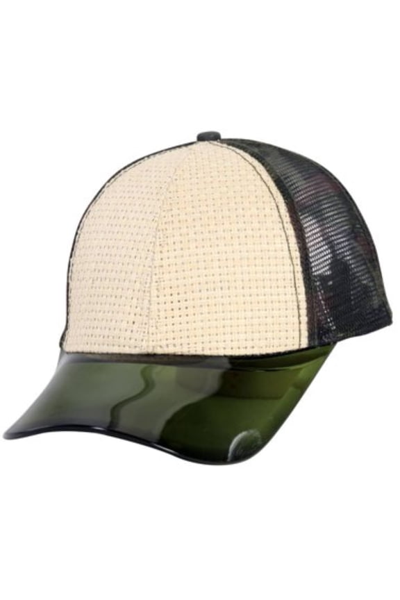 Trucker Visor Adjustable Sports Baseball Straw Mesh Summer Blank Mens Hat Cap, Green Tan