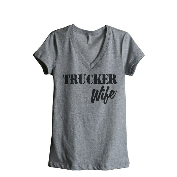 Trucker Wife Women's Fashion Relaxed V-Neck T-Shirt Tee Heather Grey X-Large