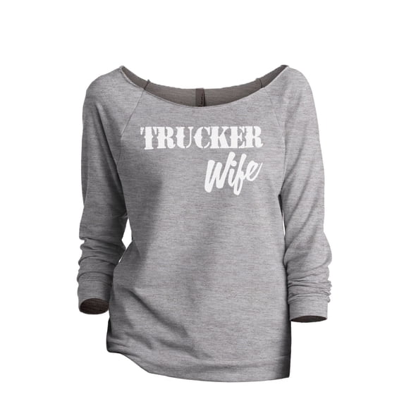 Trucker Wife Women's Fashion Slouchy 3/4 Sleeves Raglan Lightweight Sweatshirt Sport Grey Large
