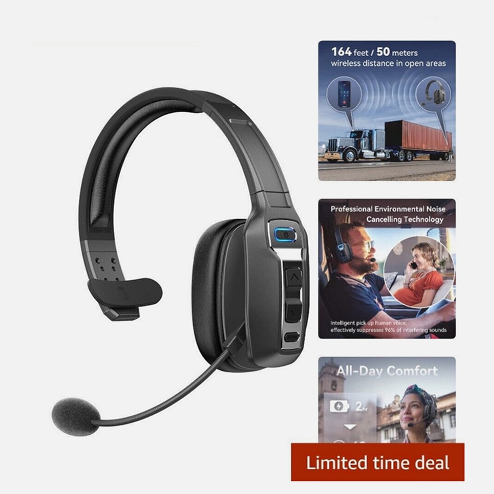 Trucker Wireless Headset Bluetooth 5.2 Earpiece Dual Mic Earbud Noise Cancelling
