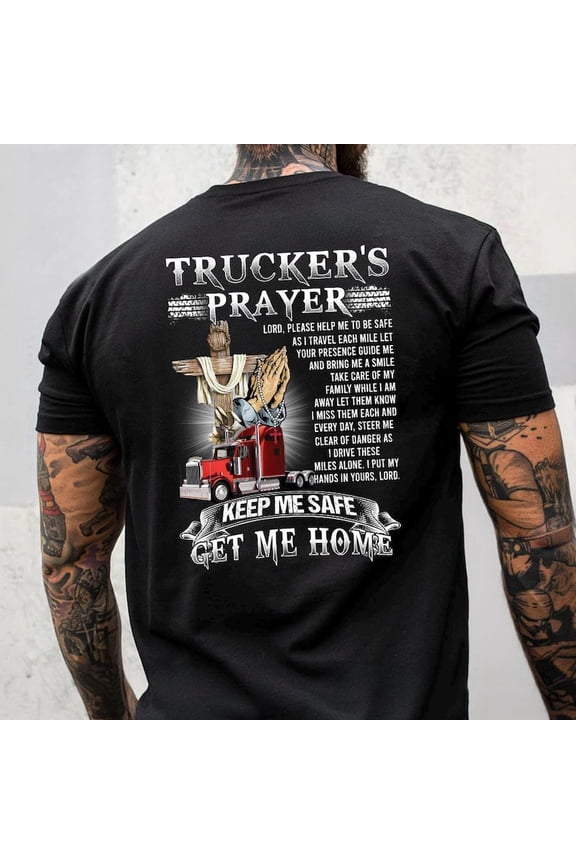 Trucker’s Prayer Keep Me Safe Get Me Home Semi Truck Christian Faith Road Driver Graphic Shirt Vintage Trucking Tee Comfort Colors Unisex Cotton T-Shirt, Sizes S-3XL