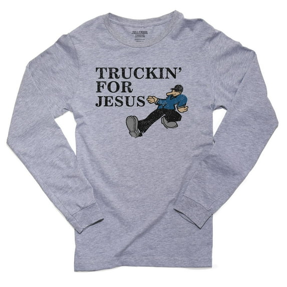 Truckin' For Jesus - Hip Christian Trucker Men's Long Sleeve Grey T-Shirt