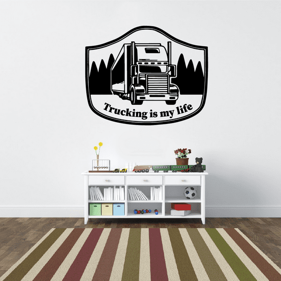 Trucking Is My Life - Truck Driver Life Quotes Trailer Truck Trucks Silhouette Vinyl Wall Art Sticker Decal Home Kids Room Trucking Room Boys Room Wall Décoration Design Decor Size (24x40 inch)