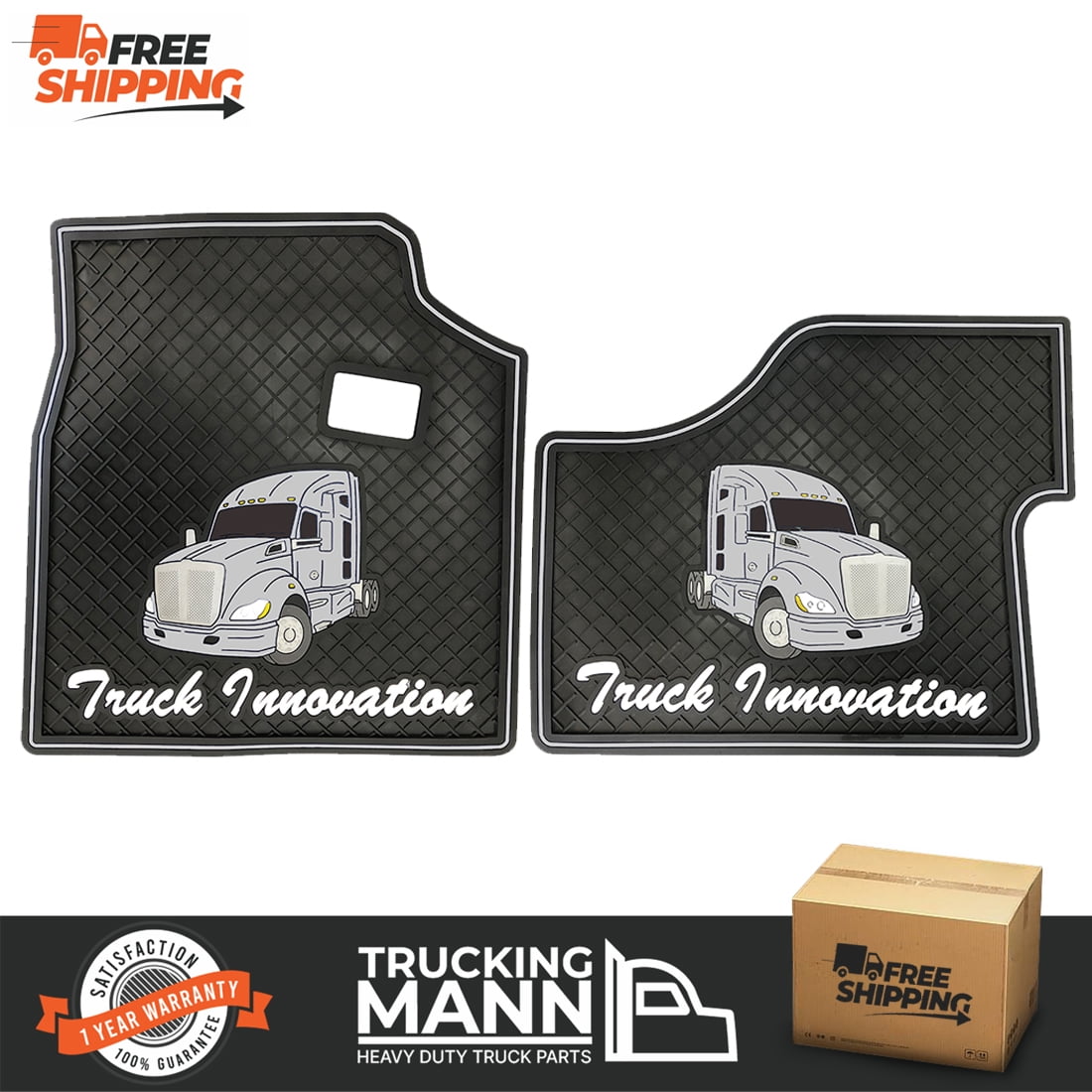 Truckingmann Kenworth T680 T880 Floor Mat Set Rubber Black & Gray fits