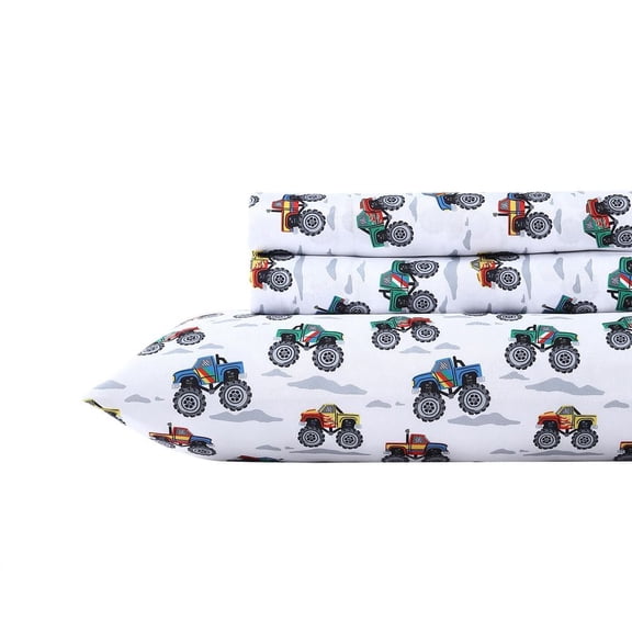 Trucks 4-Piece Gray Microfiber Kids Full Sheet Set
