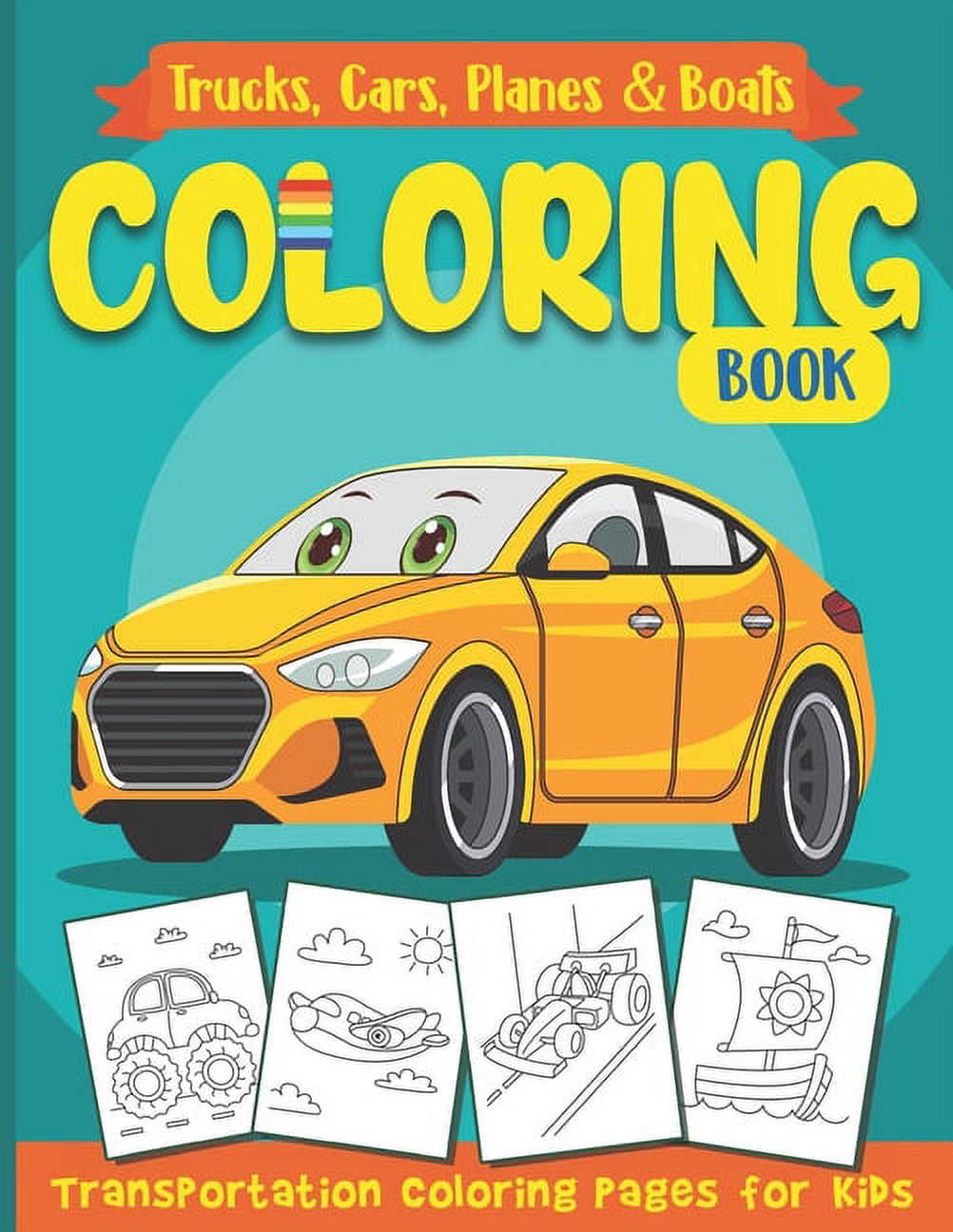 Trucks, Cars, Planes & Boats Coloring Book: Transportation Coloring ...