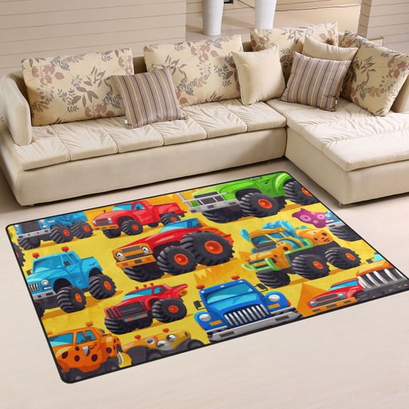 Trucks Desert Area Rug Washable Floor Carpet Mat 60 x 39 inch for Bedroom Living Room Kids Room Home Decor