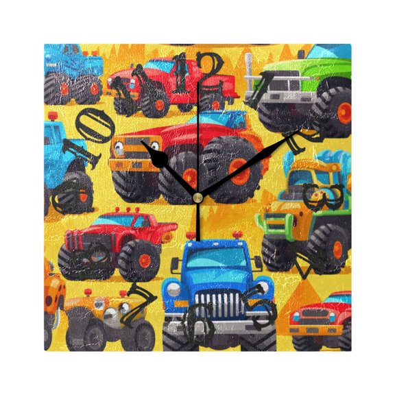 Trucks Desert Wall Clock Square Silent Non Ticking Battery Operated Clock for Home Bathroom Kitchen Bedroom Living Room