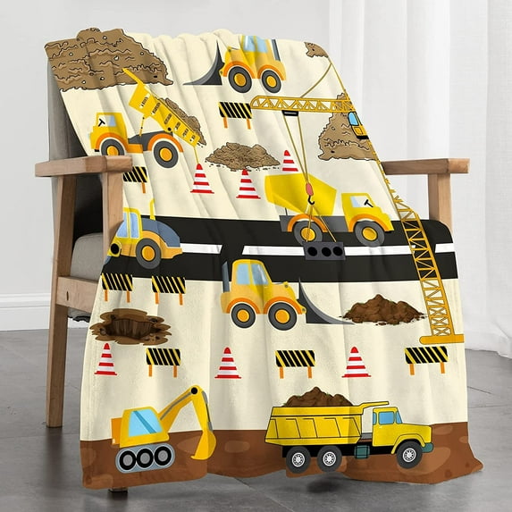 Trucks Kids Blanket 60"x50", Soft Fleece Construction Vehicle Throw Blankets for Boys Girls, Cute Comfy Throws for Couch Sofa Bed, Cozy Warm Quilt Blanket for Baby Toddler Kids, Birthday Gifts