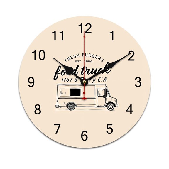 Trucks Printed Silent Wall Clock Round Kitchen Clock Chic Quiet Desk Clock For Living Room